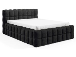Miniaturka 10 - Czarne łóżko tapicerowane boucle z kostkowatym pikowaniem eleganckie
