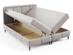 Miniaturka 11 - Szare łóżko kontynentalne z panelowym zagłówkiem z otwartym pojemnikiem