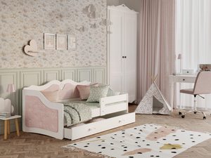 Miniatura 8 - Růžové dětská postel čalouněné s prošívaným čelem v pokoje dívky