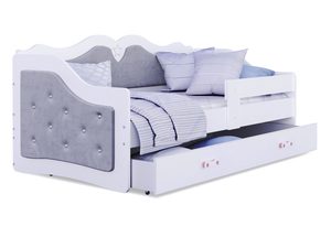 Miniatura 2 - Dětská postel šedé čalouněné s prošívaným čelem a zásuvkou