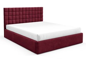 Miniaturka 9 - Bordowe łóżko tapicerowane z eleganckim przeszyciem zagłówka