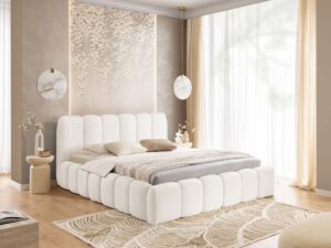 Miniatura 14 - Krémové postel bouclé z elegantním pionowym prošíváním plný pohled