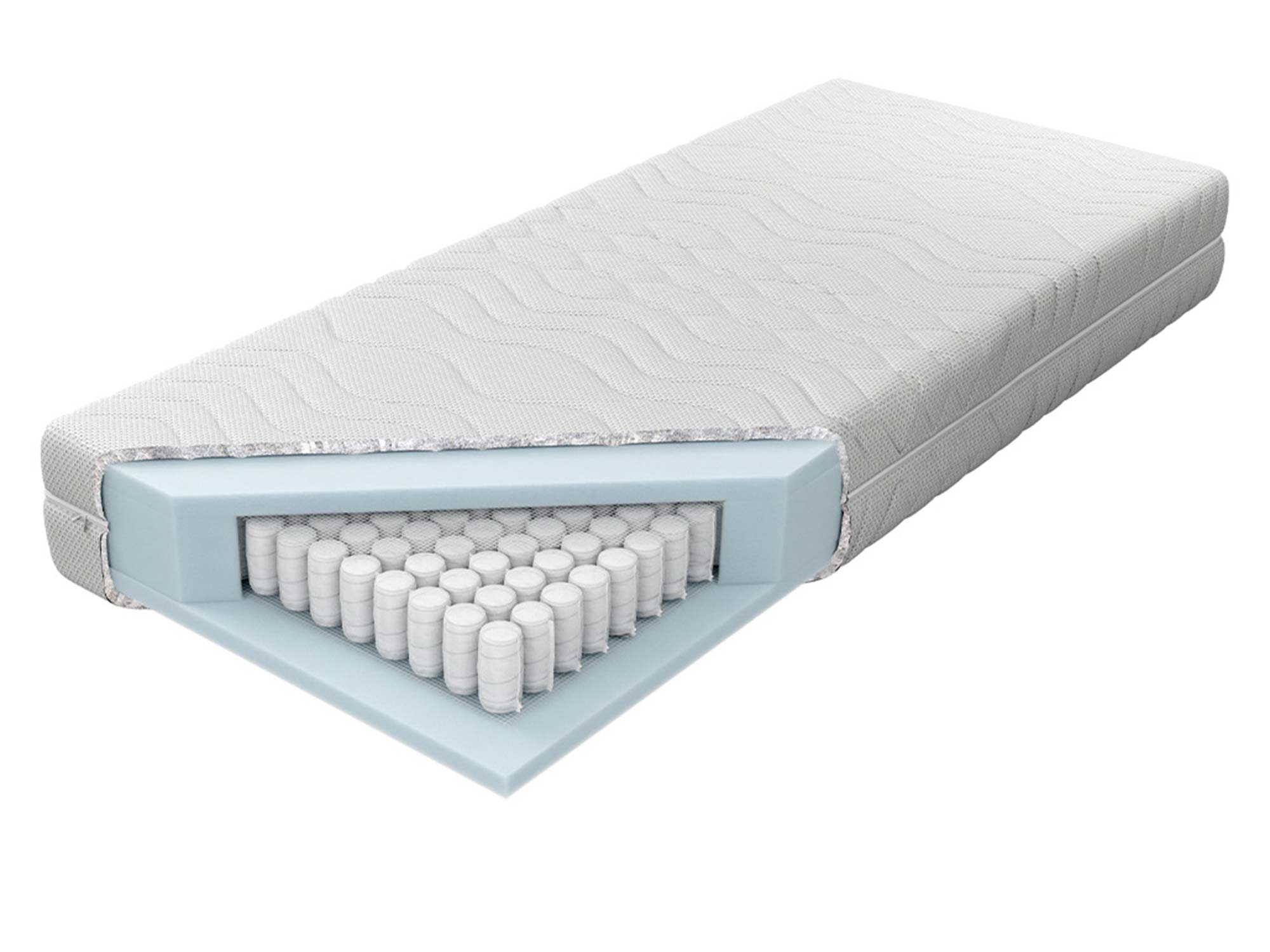 Materac kieszeniowy z widocznym przekrojem warstw na białym tle miniatura