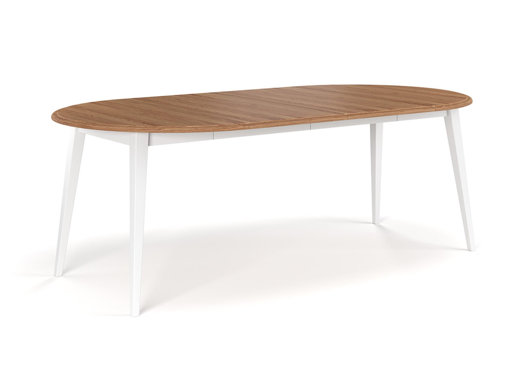 Stół rozkładany owalny z blatem dębowym jasnym i białymi nogami na białym tle miniatura
