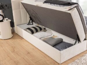 Miniatura 11 - Čalouněná postel bouclé krémové z otevřeným úložným prostorem na lůžkoviny