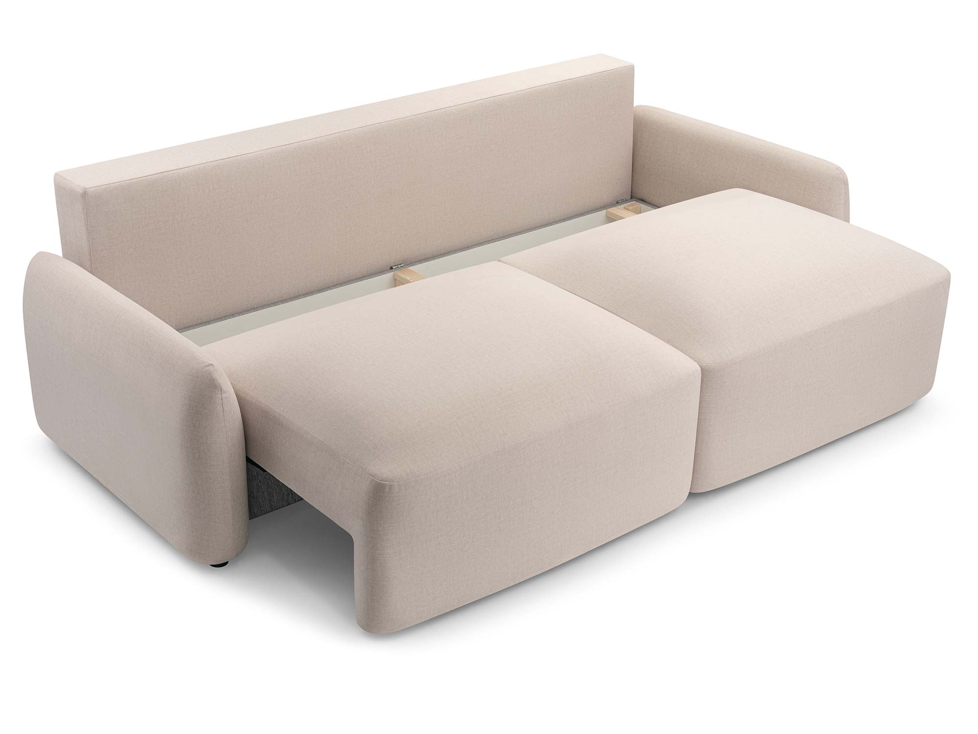Beiges Schlafsofa mit ausgezogener Schlaffläche