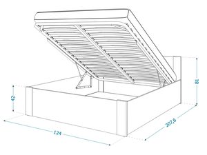 Miniaturka 15 - Łóżko 120 cm wymiary 124x207 cm rysunek techniczny z pojemnikiem