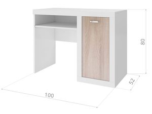 Miniaturka 11 - Biurko dziecięce biało-dąb sonoma wymiary 100x52x80 cm rysunek techniczny