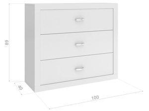 Miniaturka 5 - Komoda dziecięca biała z trzema szufladami wymiary 100x40x89 cm rysunek techniczny