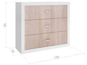 Miniaturka 6 - Komoda dziecięca biało-dąb sonoma z trzema szufladami wymiary rysunek techniczny