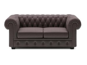 Miniatúra 6 - Pohovka Chesterfield, hnedá zamatová, dvojmiestna, pohľad spredu