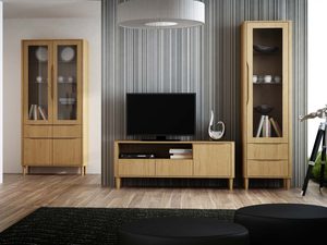 Miniatura 1 - Sestava nábytku dubových světlých v moderním salonie komoda TV skříňka vitrína