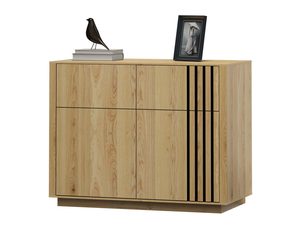 Miniatúra 2 - Dubová komoda svetlá, s dvierkami, zásuvkami a čiernymi lištami, dekorácie
