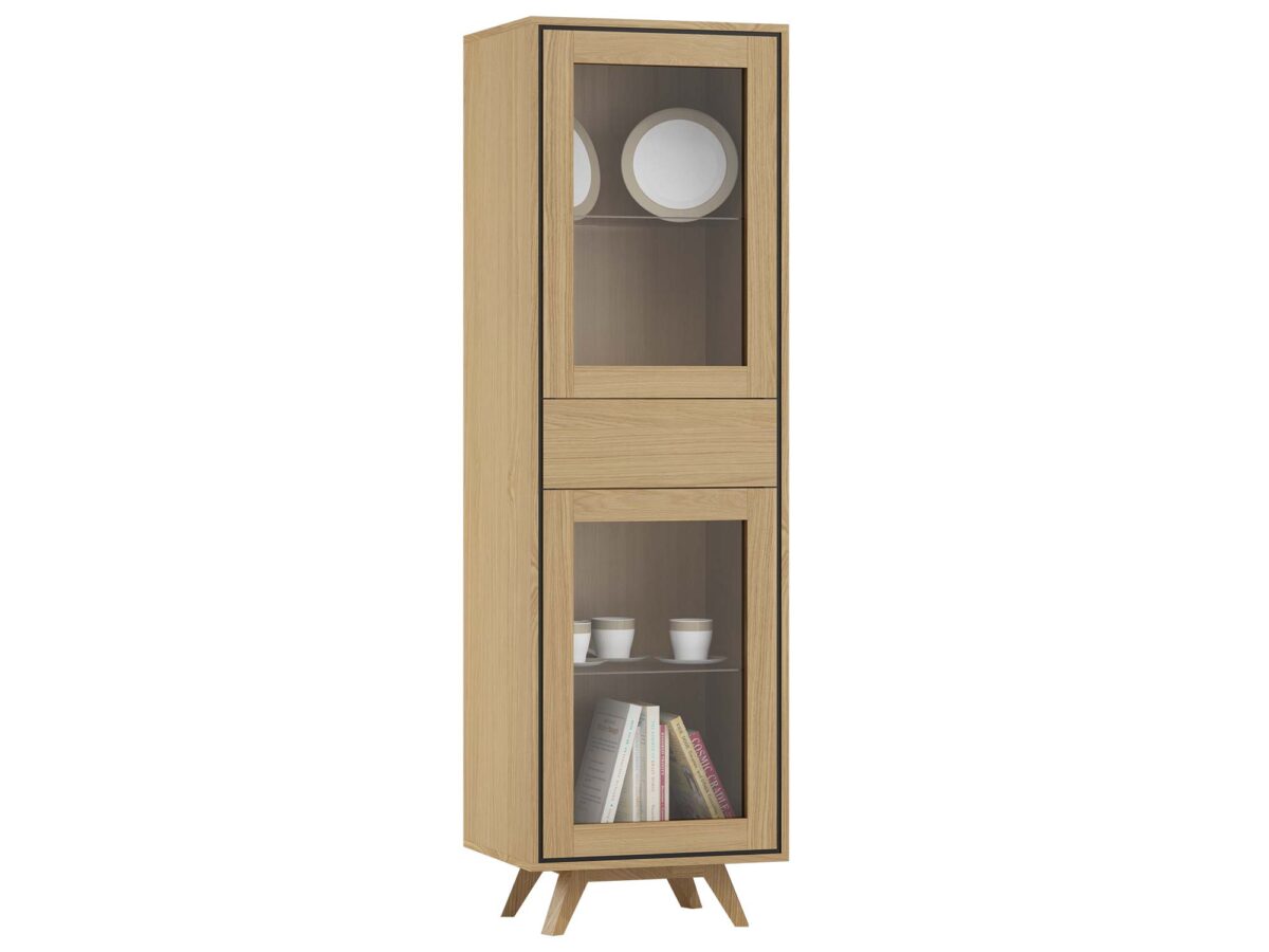 Verglaste Vitrine 2D1S aus Naturholz Saviero
