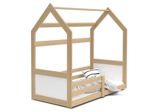 Miniaturka 1 - Sosnowe łóżko dziecięce domek drewniane z barierką perspektywa