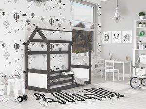 Miniaturka 7 - Łóżko dziecięce domek grafitowe drewniane w pokoju dziecięcym