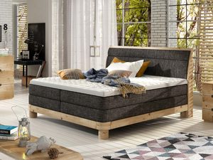 Miniaturka 2 - Łóżko kontynentalne szare z drewnianą ramą w aranżacji loft