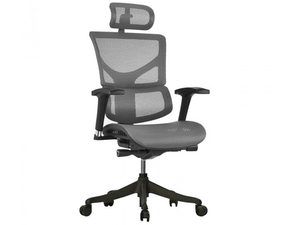 Miniatura 2 - Šedá ergonomická síťovaná kancelářská židle s opěrkou hlavy, perspektiva