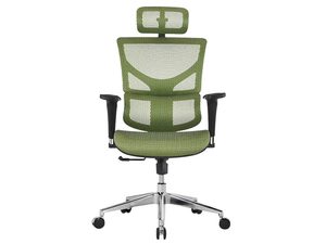 Miniatúra 7 - Zelené ergonomické sieťované kancelárske kreslo s opierkou hlavy, pohľad spredu
