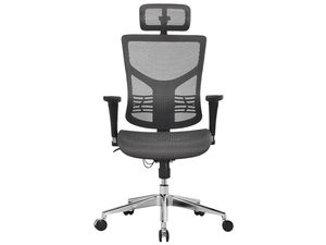 Miniatúra 5 - Sivé ergonomické sieťované kancelárske kreslo s hlavovou opierkou, pohľad spredu
