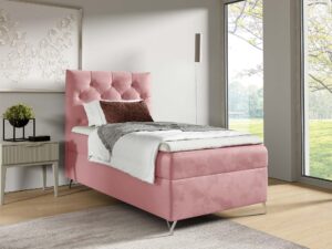 Miniaturka 15 - Różowe łóżko jednoosobowe welurowe z eleganckim pikowaniem chesterfield