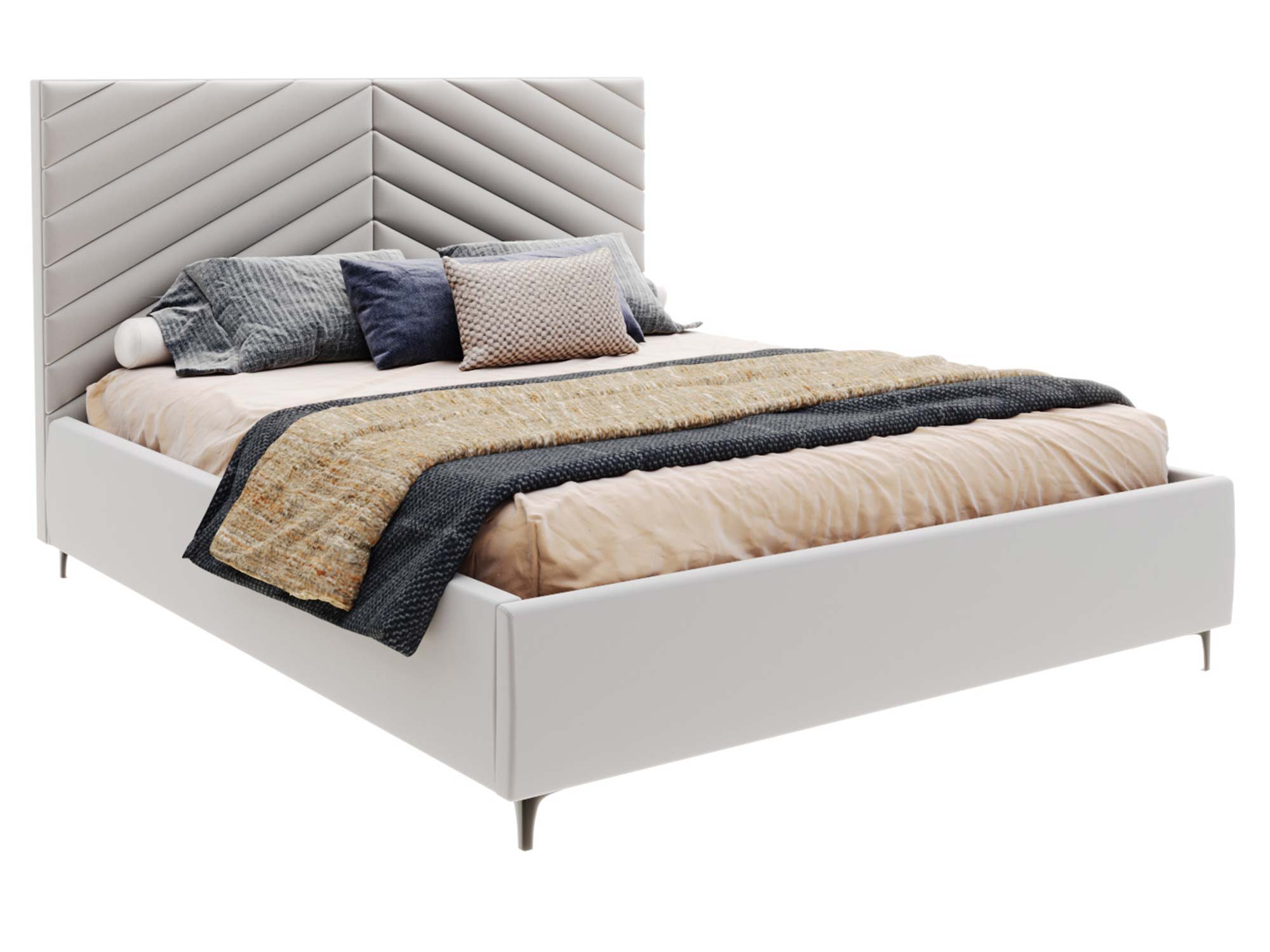 Graues Bett Fiorella mit Kopfteil vor weißem Hintergrund