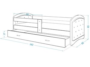 Miniaturka 5 - Łóżko dziecięce z pikowanym zagłówkiem wymiary 163x85 cm rysunek techniczny