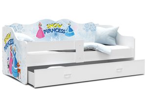 Miniaturka 9 - Łóżko dziecięce białe z motywem śnieżnej księżniczki i otwartą szufladą