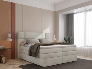 Miniaturka 6 - Kremowe łóżko kontynentalne tapicerowane w eleganckim wnętrzu perspektywa