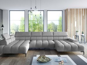 Miniaturbild 4 - Graues gestepptes Ecksofa in U-Form im Wohnzimmerambiente
