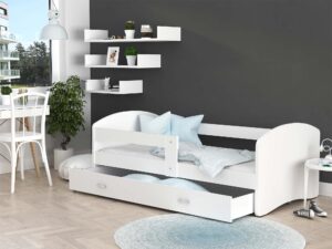 Miniaturka 6 - Białe łóżko dziecięce z barierką i wysuwaną szufladą