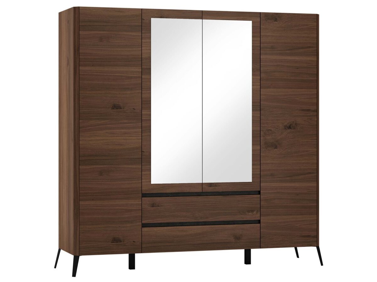 Kleiderschrank 4D2S mit Spiegel Baltimore Nussbaum LUMERIA