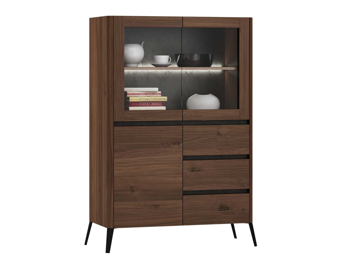 Niedrige Vitrine Baltimore Nussbaum graue Platte LUMERIA