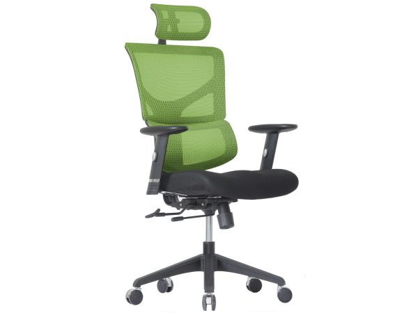 Zelený kancelářské křeslo ergonomiczny siatkowy s čelem perspektiva