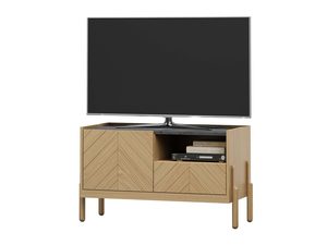 Miniatúra 2 - Malý jaseňový TV stolík s dvierkami so vzorom rybej kosti a grafitovou doskou na sústružených nohách