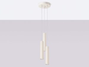Miniaturka 4 - Potrójna lampa wisząca kremowa z metalowymi tubami cylindrycznymi