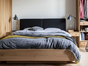 Miniatura 6 - Dubové postel s čelem grafitovým v przytulnej ložnici s šatnou
