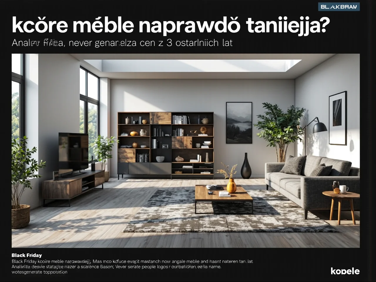 Osoba porównująca ceny mebli na laptopie, w tle widać kalendarz z datą Black Friday.