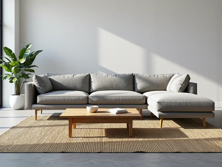 Šedá sofa narożna z szezlongiem na dřevěných nóżkach