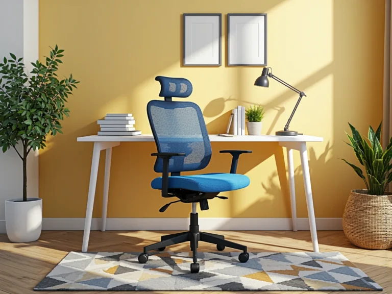 Niebieskie ergonomiczne židle biurowe s čelem a regulacja wysokosci