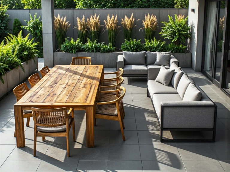 Zestaw mebli ogrodowych tekowy stůl z židlemi a aluminiowa sofa