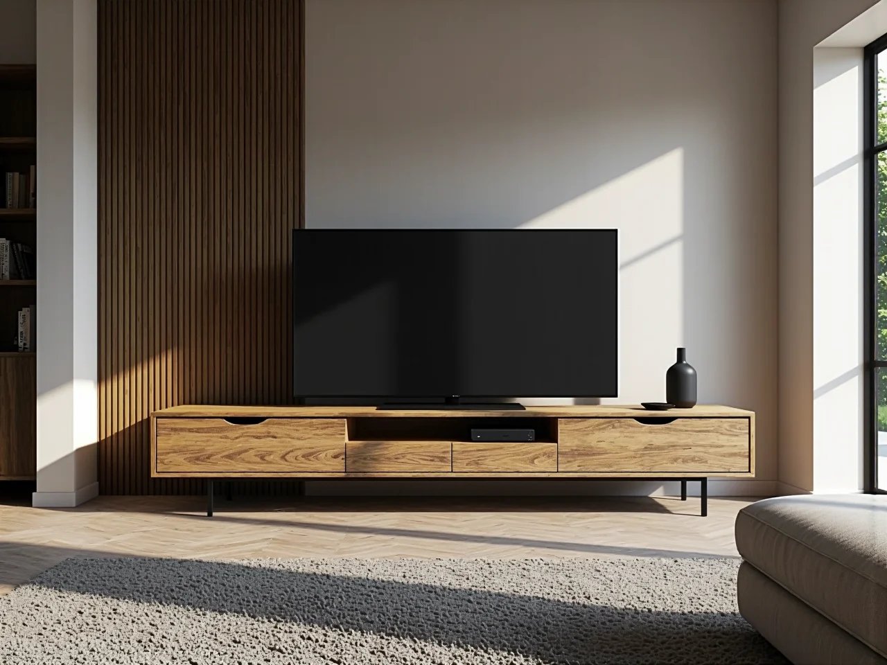 Nízká TV stolek dab craft se zásuvkami na kovových nozkach