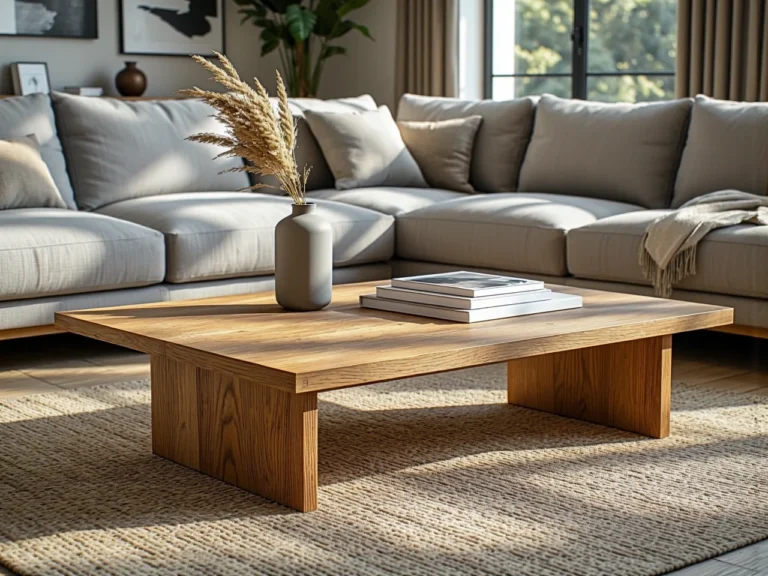 Nízký konferenční stolek dubový z masywnym dřevěným deskou