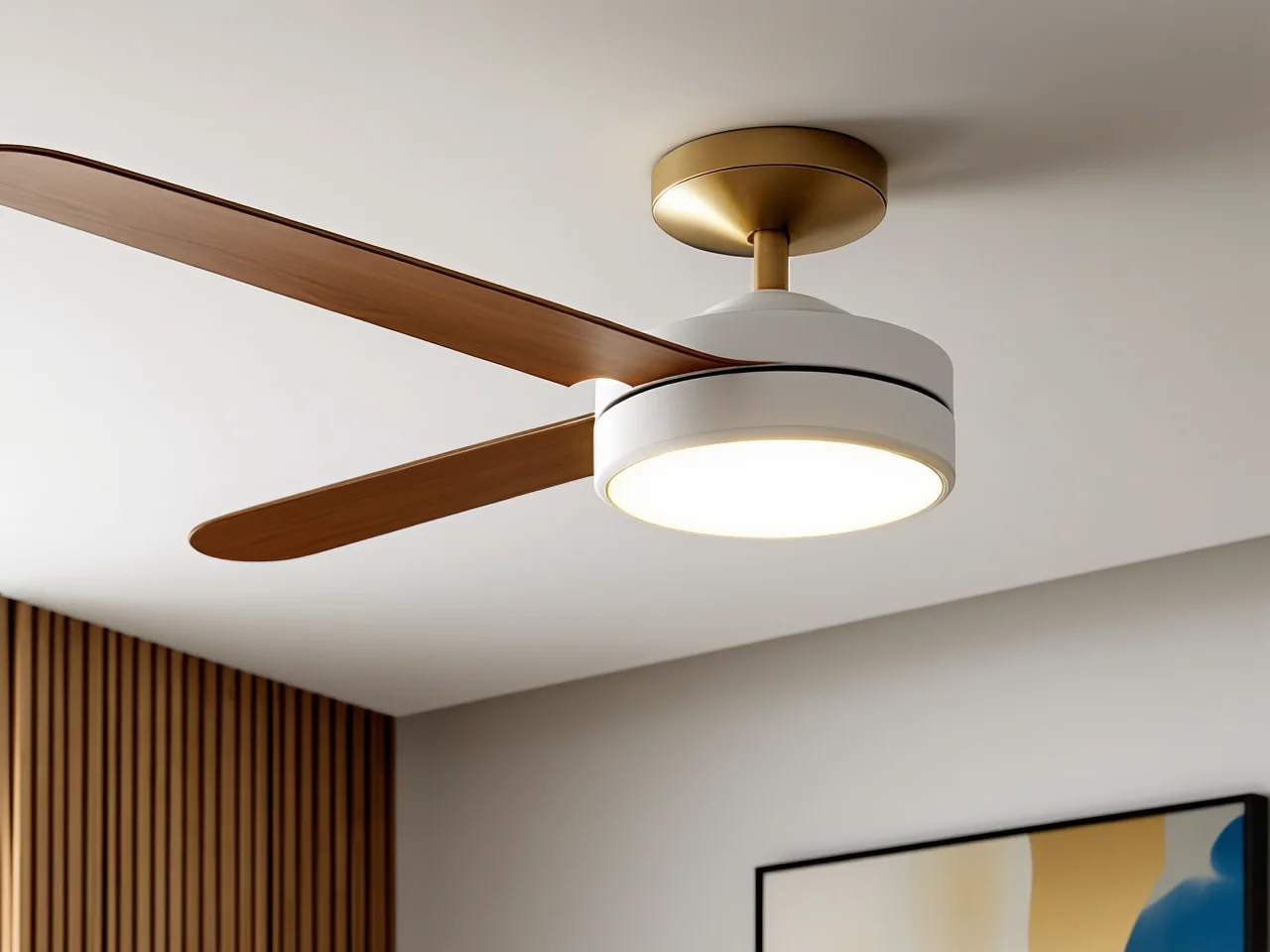 Cicha lampa sufitowa z wentylatorem w stylu retro idealna do sypialni lub gabinetu.