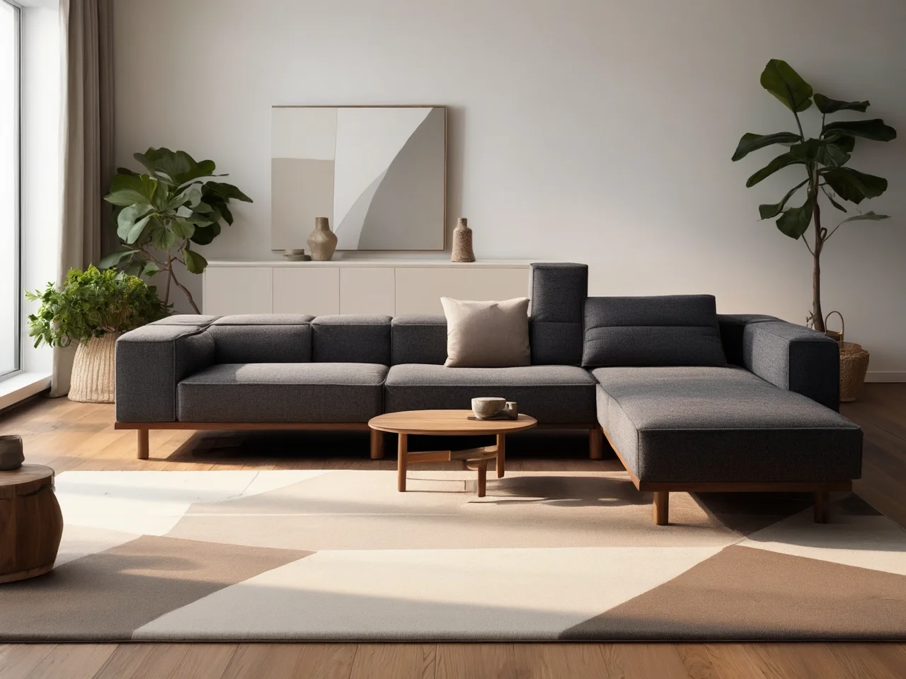 Dywan pod rozkladana sofa w salonie