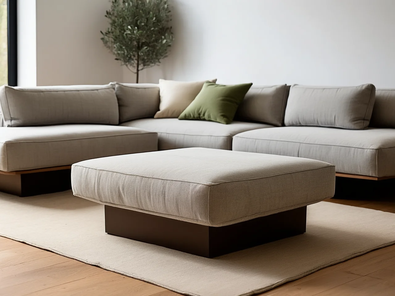 Sofa z pufami w zestawie salon