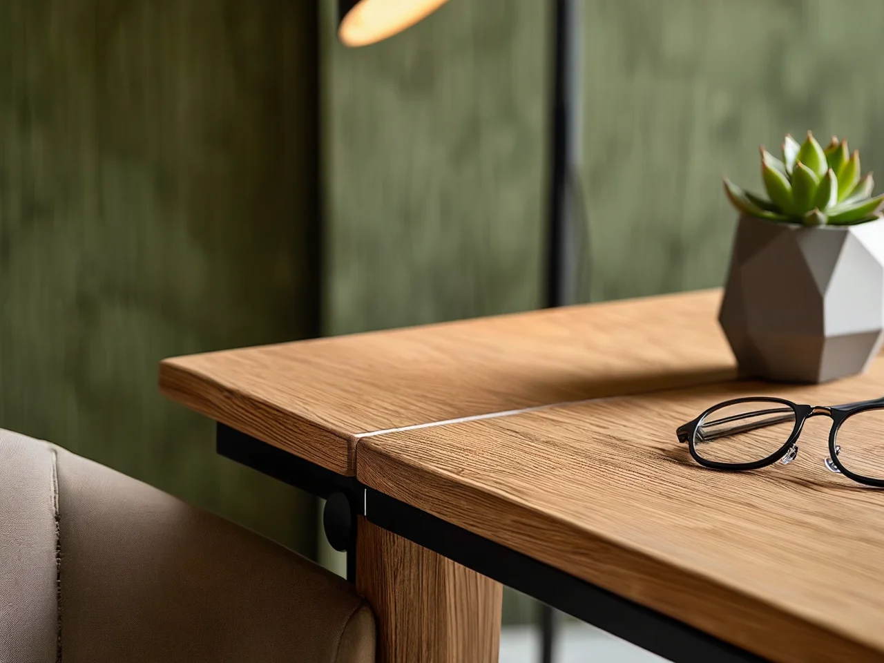 Stylowe biurko drewniane z szufladą centralną umieszczoną pod solidnym blatem.