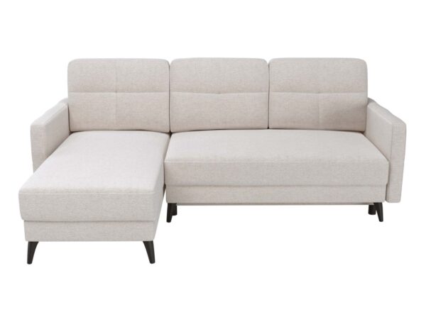 Ecksofa gepolstert beige mit Chaiselongue auf schwarzen Beinen