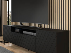Miniatura 7 - TV stolek černá mat z frezowanym wzorem rombów na kovových nohách