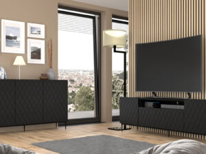 Miniatura 8 - Černá nábytková sestava s komodou a TV stolkem s frézovaným vzorem